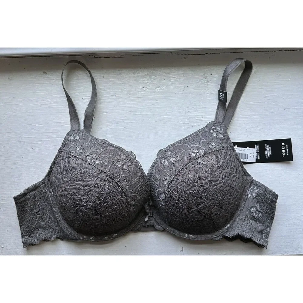 Torrid XO Plunge Lace Push-Up Bra in Plum Kitten/Dark Grey Size 42B